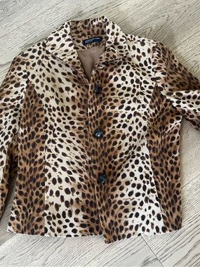 Jones New York Leopard-Print Cropped Blazer in Brown and Cream